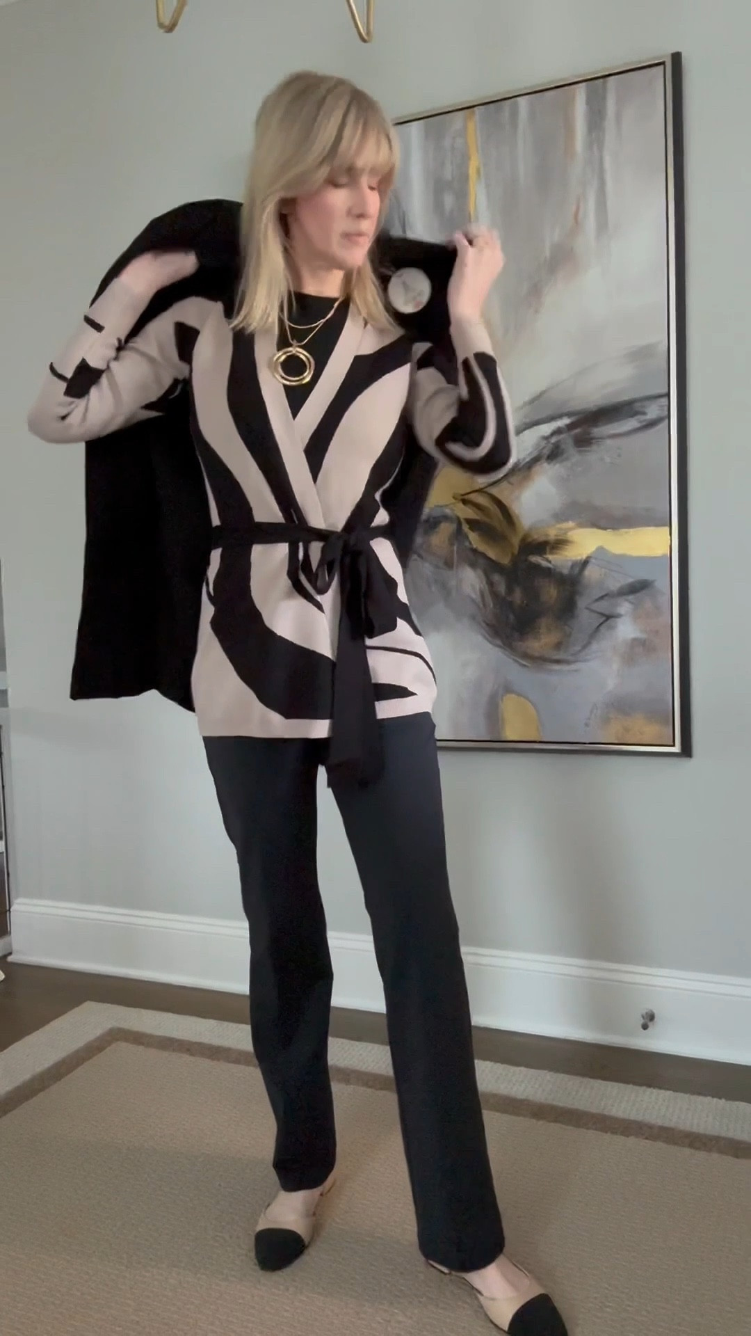 Getting dressed every morning is a gift of self-love we give ourselves.  

This wrap sweater is the preferred t weight for late winter and early spring.  Wearing size XS/S. 

Wearing size small in pants.  Size small in coatigan.  Shoes run true to rose.  

#LTKStyleTip #LTKOver40 #LTKWorkwear