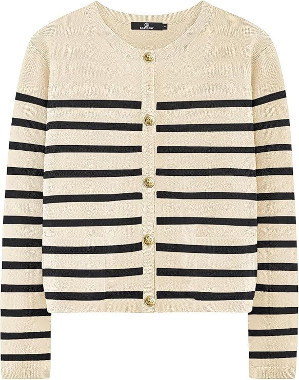 LILLUSORY Women's Striped Cardigan Sweaters Fall Oufits Clothes Fashion Trendy Long Sleeve Tops C... | Amazon (US)