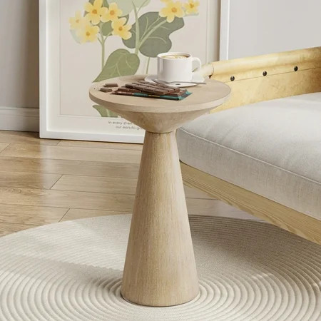 COZAYH Small Pedestal End Table Round Farmhouse Martini Table Wood Plant Stand Rustic Drink Table for Small Space Living Room, Natural Wood | Walmart (US)