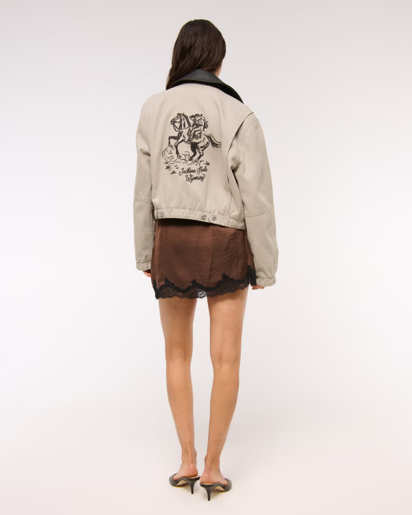 Cropped Twill Trucker Jacket | Abercrombie & Fitch (US)