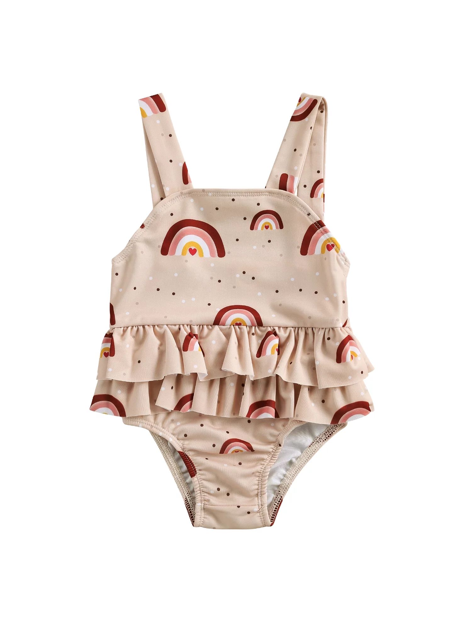Baby Toddler Girls One-Piece Swimsuit Rainbow Printed Ruffle Tutu Swimwear Bathing Suit | Walmart (US)