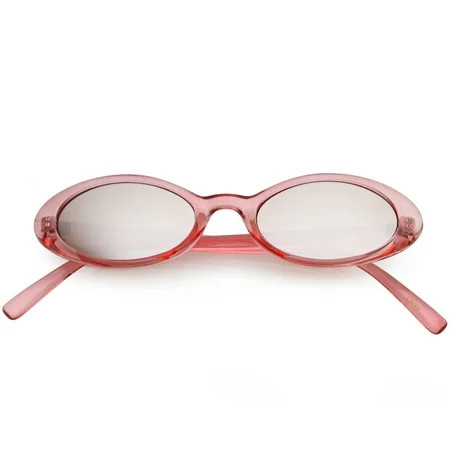 Retro Small Transparent Oval Sunglasses Colored Mirror Lens 48mm (Hot Pink / Brown Mirror) | Walmart (US)