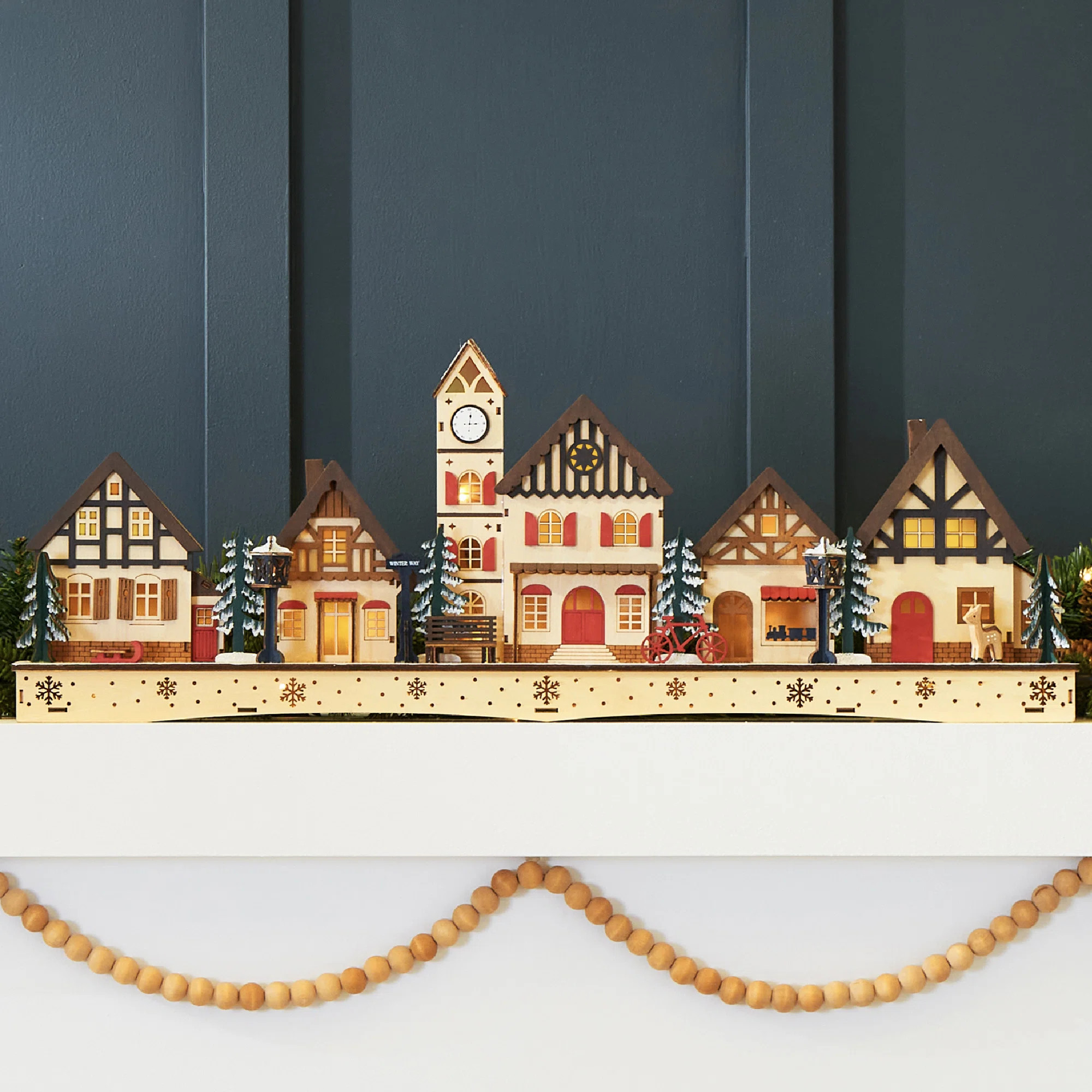 The Holiday Aisle® Pre-Lit Wooden Christmas Village, Plug-In/Battery-Powered Winter Mantel Decor... | Wayfair North America