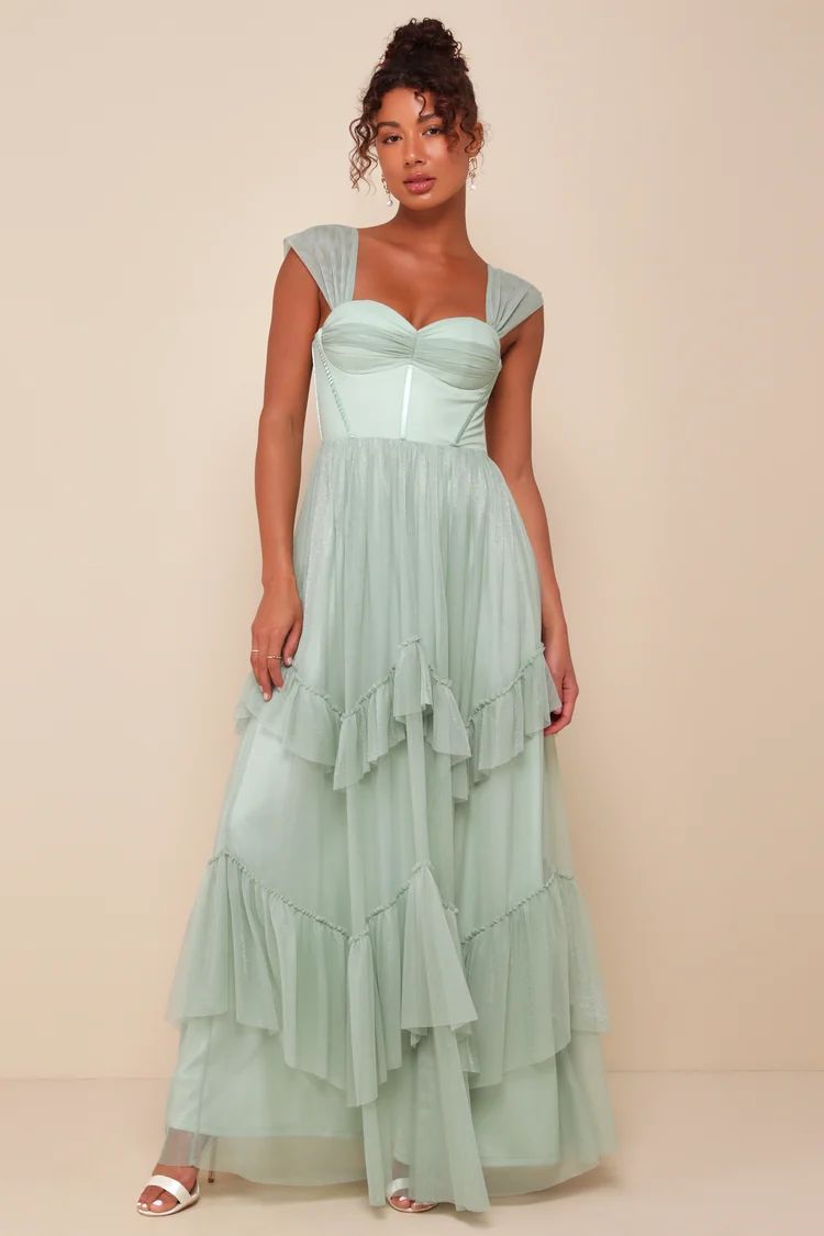 Stunning Personality Sage Green Mesh Off-the-Shoulder Maxi Dress | Lulus