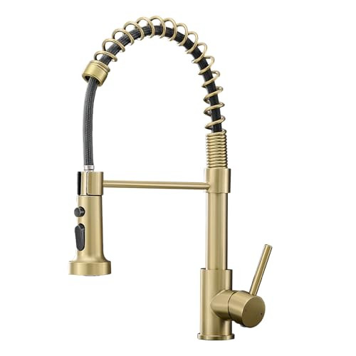 Brushed Gold Kitchen Faucet, AIMADI Kitchen Faucets with Pull Down Sprayer Single Handle One Hole Faucet for Farmhouse Gold Faucet for Kitchen Sink | Amazon (US)