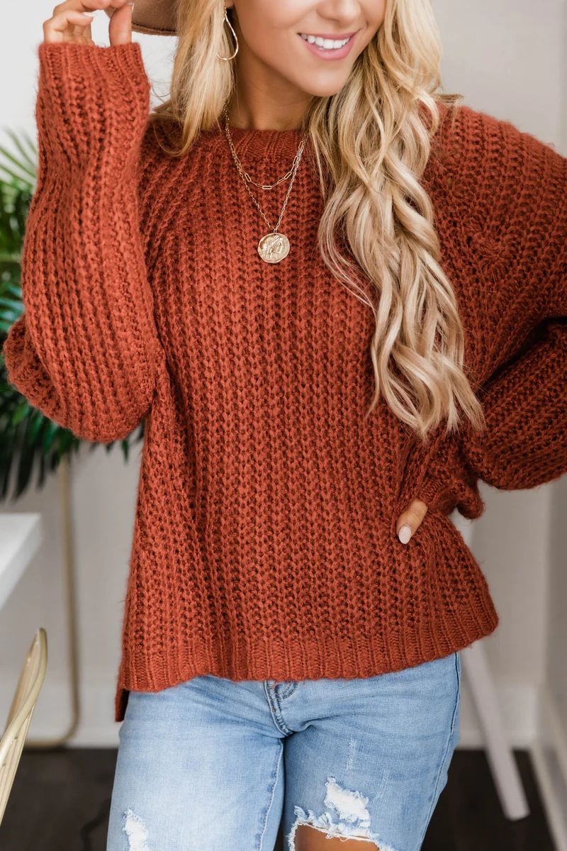 Autumn Leaves Knit Rust Sweater | The Pink Lily Boutique