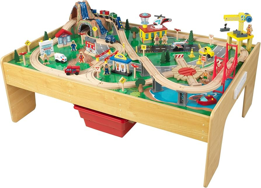 KidKraft Adventure Town Railway Wooden Train Set & Table with EZ Kraft Assembly™ with 120 Acces... | Amazon (US)