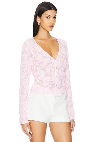 Maxene Top in Rosette Mesh Pink | Revolve Clothing (Global)