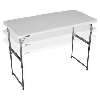 4 ft. One Hand Adjustable Height Fold-in-Half Table; Almond | The Home Depot