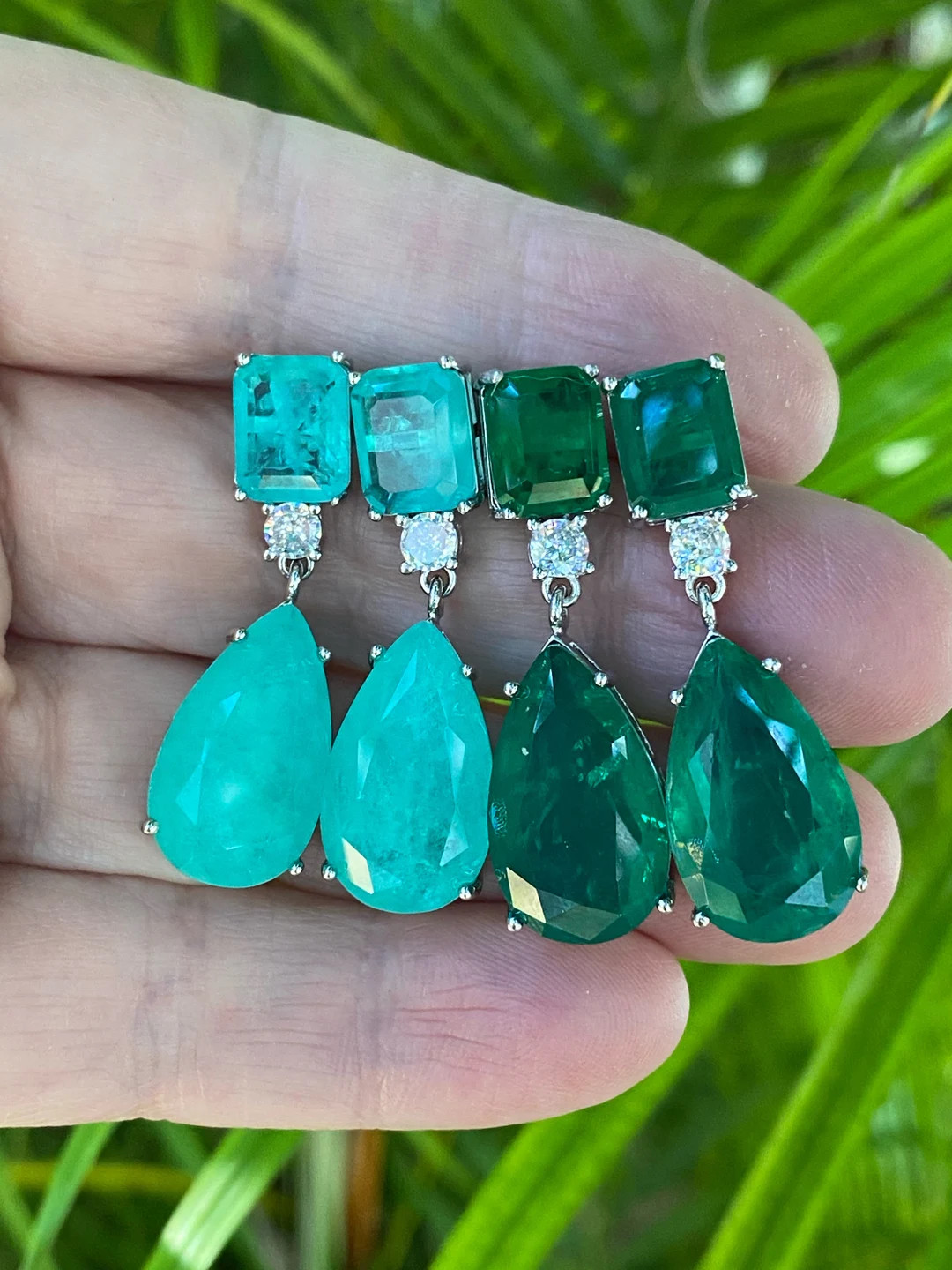 Blue Green Dangle Earrings, Pariba Blue Green Crystal or Emerald Drop Earrings Silver, Angelina J... | Etsy (US)