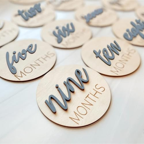 Baby Monthly Milestone Markers Disc, Wooden 3D Milestone Cards for Photos, Baby Announcement Sign,Slate Blue, 1-12 Months, 4 Inches in Size. | Amazon (US)