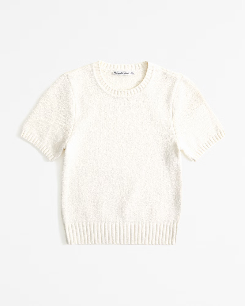 Abercrombie & Fitch Women's Textural Crew Sweater Tee in Cream - Size XXS | Abercrombie & Fitch (US)