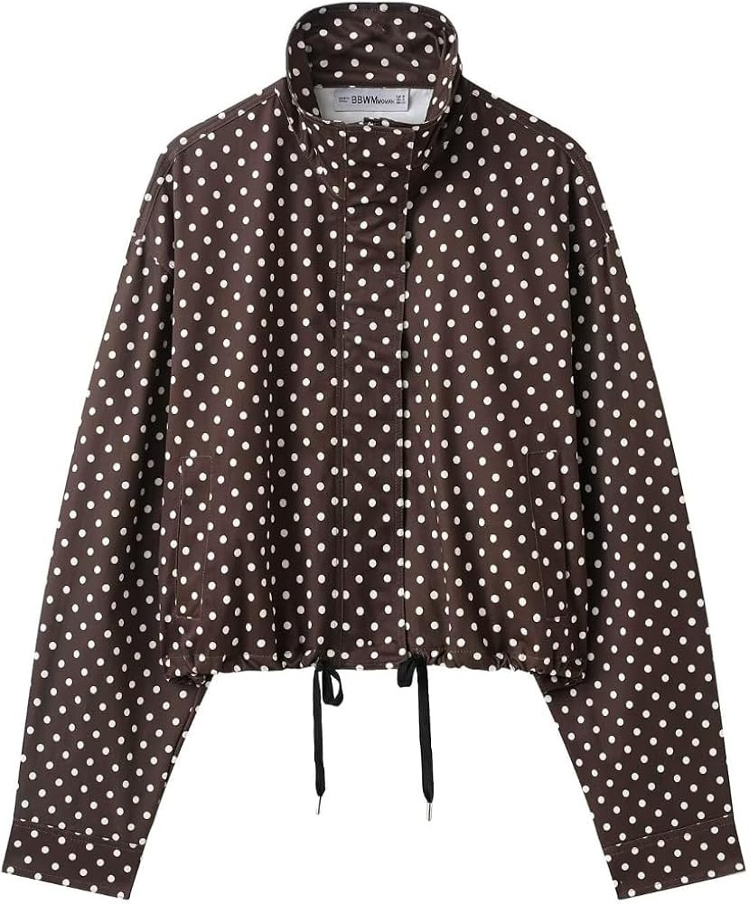 Women's stand-up collar polka dot peffon jacket, aviation-style coat | Amazon (UK)