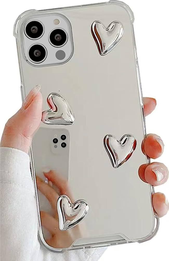 Shinymore iPhone 14 Pro Max Mirror Case Flexible Cute Heart Soft Silicone Clear Makeup Mirror Wom... | Amazon (US)