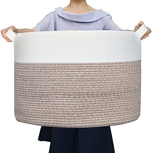 Extra Large Blanket Basket for Nursery or Living Room - Woven Cotton Rope Laundry Hamper - XXL 22... | Amazon (US)