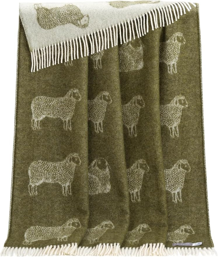 JJ Textile Moss Green Sheep Throw 100% Wool - Soft & Cosy with a Reversible Design - Quality Wool... | Amazon (US)