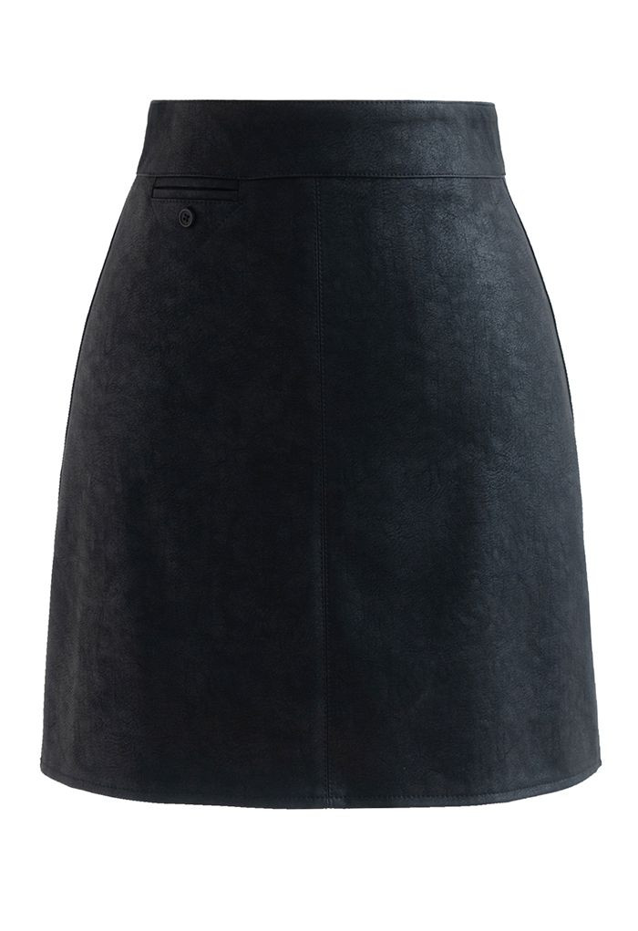 Textured Faux Leather Mini Bud Skirt in Black | Chicwish
