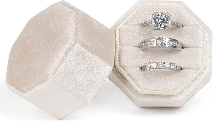 Velvet Ring Box, 3 Slots Wedding Ring Box, Vintage Octagon Premium Jewelry Display Holder Gift Bo... | Amazon (US)