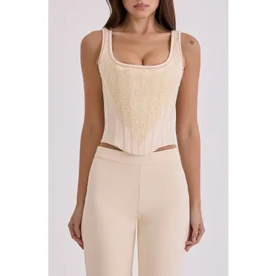 HOUSE OF CB Mimi Ivory Embroidered Corset Top in Vintage Ivory at Nordstrom, Size X-Large | Nordstrom