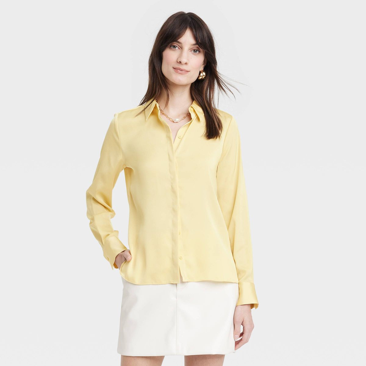 Women's Slim Fit Long Sleeve Satin Button-Down Shirt - A New Day™ | Target
