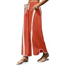 TARSE Womens Linen Wide Leg Pants Baggy Casual Drawstring Elastic Waisted Contrast Color Loose Y2... | Amazon (US)