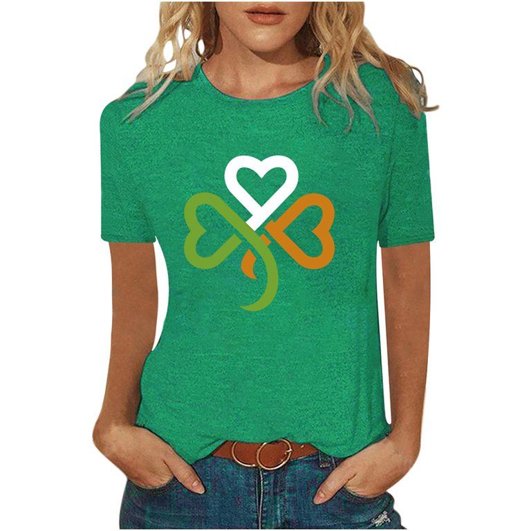 Naiflowers Women's Tops Casual Loose Fit Short Sleeve Crew Neck T-shirts St. Patrick's Day Printe... | Walmart (US)