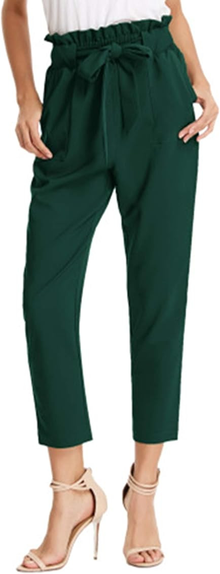 GRACE KARIN Women's Cropped Paper Bag Waist Pants with Pockets | Amazon (US)
