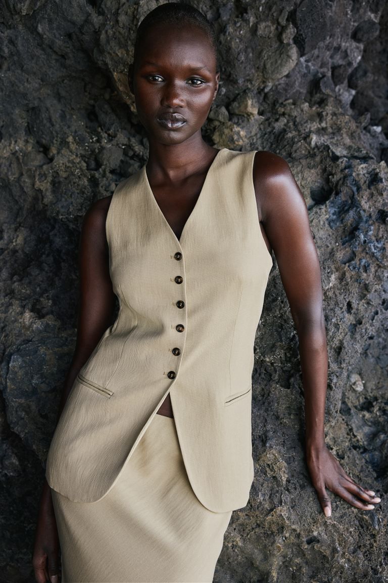 Linen-blend Suit Vest - Beige - Ladies | H&M US | H&M (US + CA)