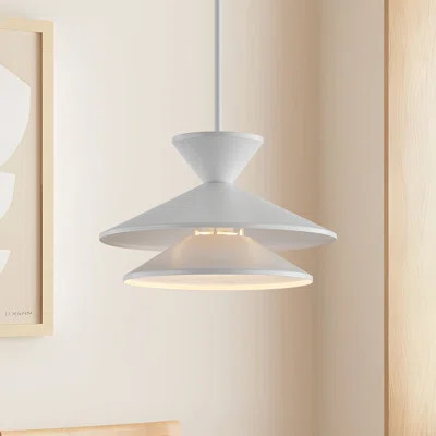 1-Light Tiered Cone Pendant Light in White | Wayfair North America