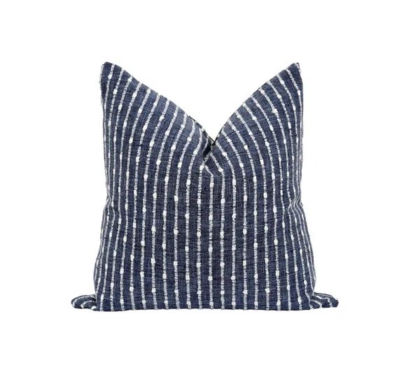 Marina Blue Woven Pillow Cover Dark Blue Chunky Stripe Woven - Etsy | Etsy (US)