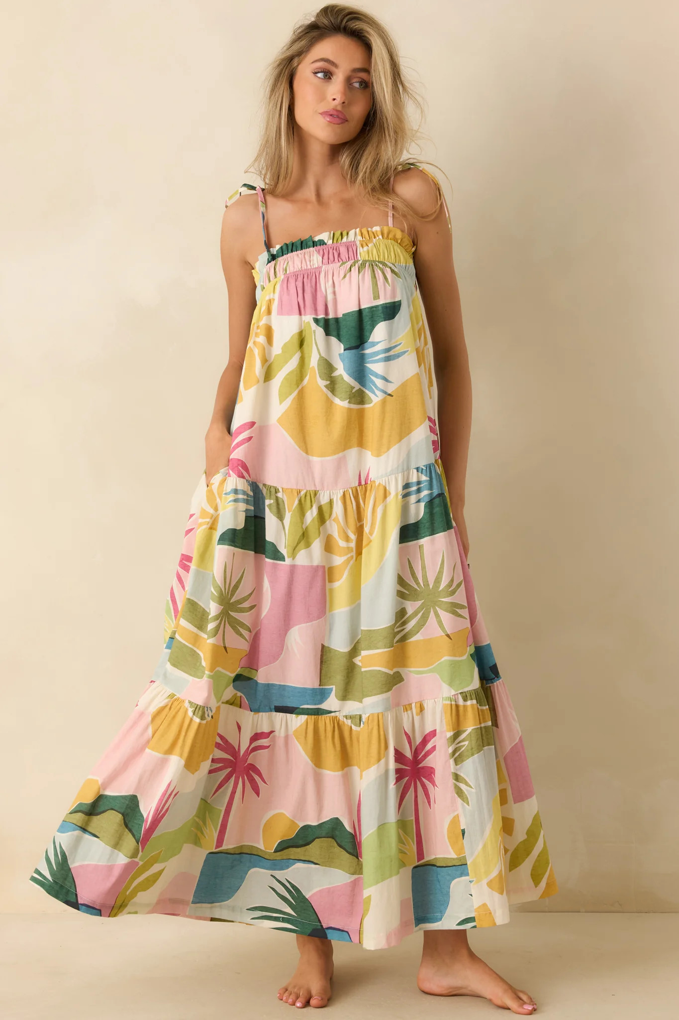 Paradisa Panacea Multi Tropical Lagoon Print Cotton Maxi Dress | Red Dress