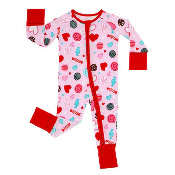 Pink Sweet Valentine Bamboo Viscose Zippy | Little Sleepies