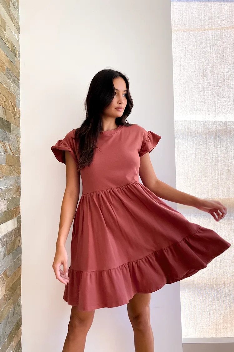Sweetest Style Rusty Rose Tiered Babydoll Dress | Lulus (US)