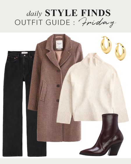 How to style Wool-Blend Dad Coat in Brown Houndstooth, straight wide leg black jeans, white mock neck turtle neck off white ivory sweater with Vince Camuto Burgundy Ankle Boots. #abercrombie #vincecamuto #blackjeans #brownhoundstoothcoat #dadcoat #wintercoat #fallcoat #over40style #over50style #over30style #fallstyle #outfitguide #styleguide #affordableoutfit #affordablestyle #dailystylefinds #dailyfinds #a&f 

#LTKworkwear #LTKstyletip #LTKover40