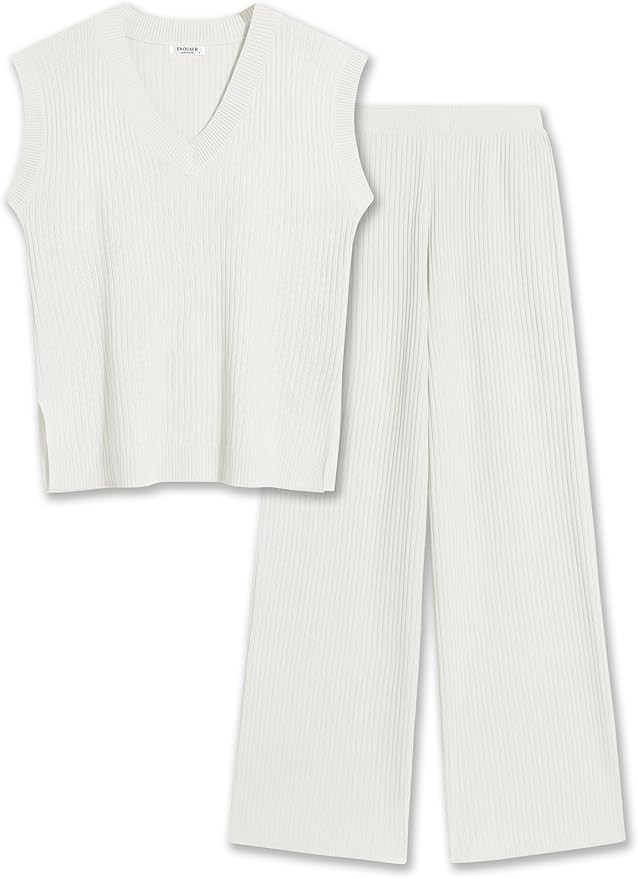 Ekouaer Lounge Sets for Women 2 Piece Outfits Knit Sweater Vest Lounge Pants Casual Matching Loun... | Amazon (US)