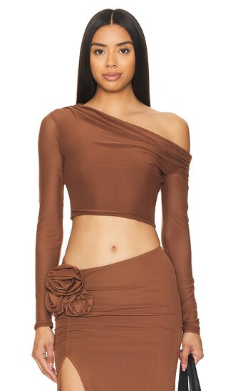 Bria Mesh Top in Dark Clay | Revolve Clothing (Global)