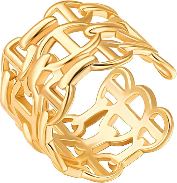 Aobei Pearl 18K Gold Plated Chunky Open Band Rings for Women Adjustable Thumb Finger Jewelry | Amazon (US)