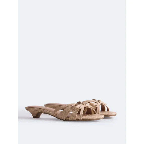 Free Assembly Women's Kitten Faux Raffia Kitten Heel Sandals with Bow | Walmart (US)