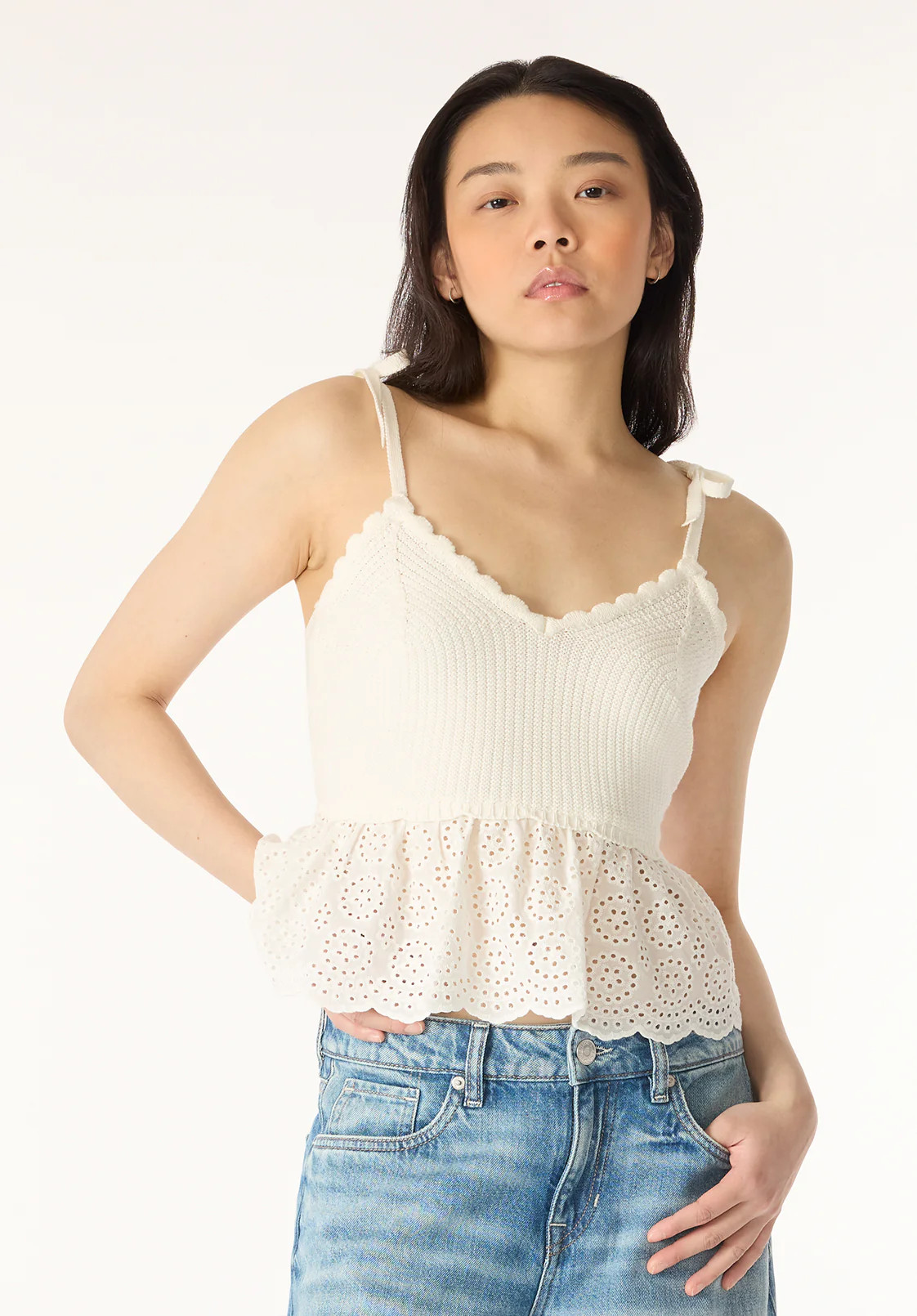 Picabo Women's Textured Cotton Peplum Top, Blanc - SW0109P | Buffalo David Bitton