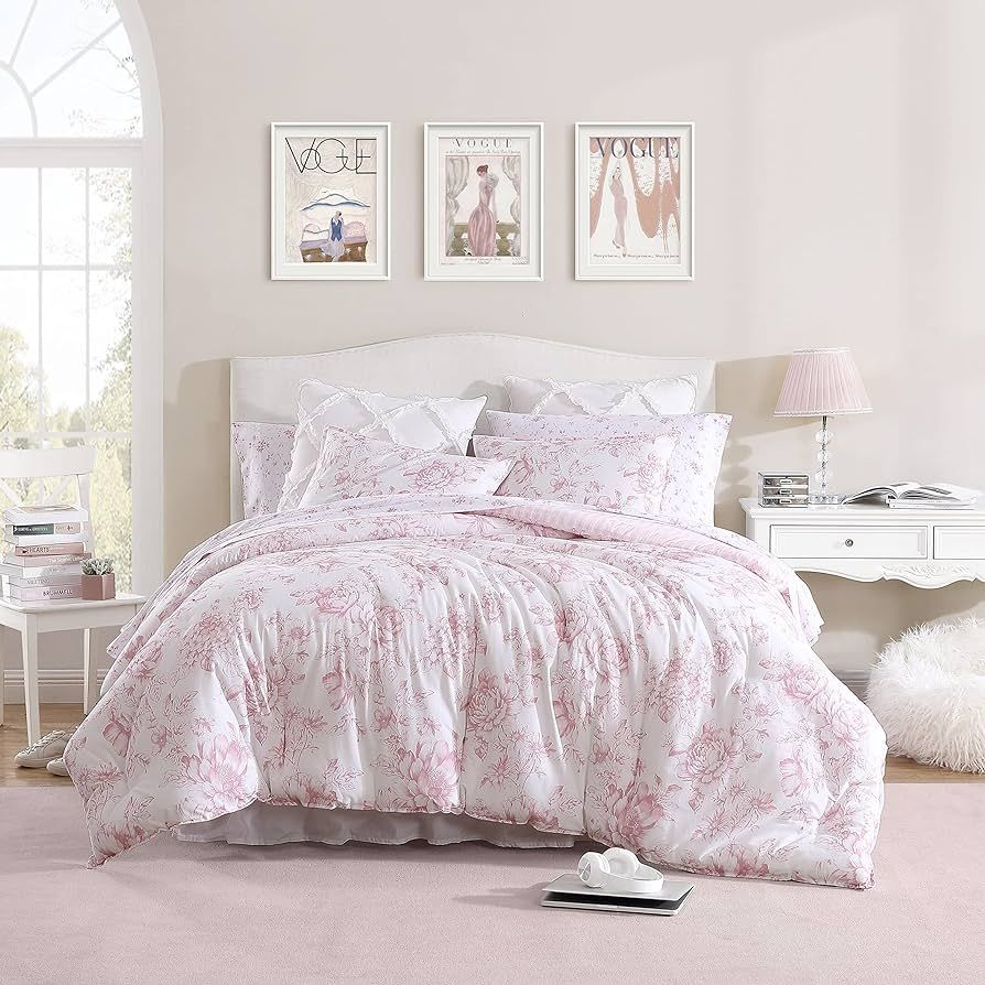 Laura Ashley- King Comforter Set, Reversible Cotton Bedding with Matching Sham(s), Farmhouse Home... | Amazon (US)