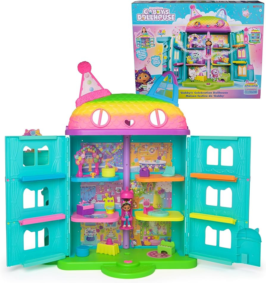 Gabby's Dollhouse, 15 Pc Celebration Dollhouse, 25-Inches Tall, with Toy Figures, Doll House Furn... | Amazon (US)