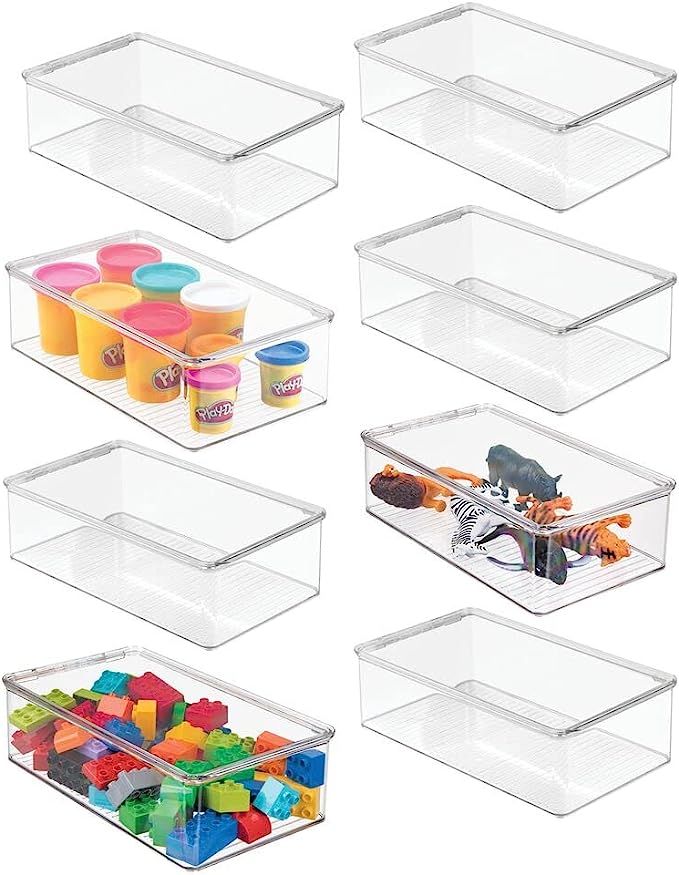 mDesign Plastic Playroom and Gaming Storage Organizer Box Containers with Hinged Lid for Shelves ... | Amazon (US)