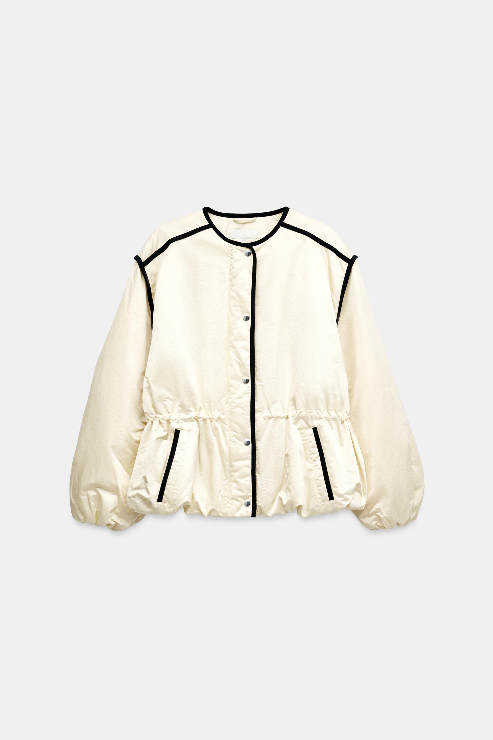 Zara - Satin Jacket With Contrast Piping - Ecru - S - Woman | Zara US