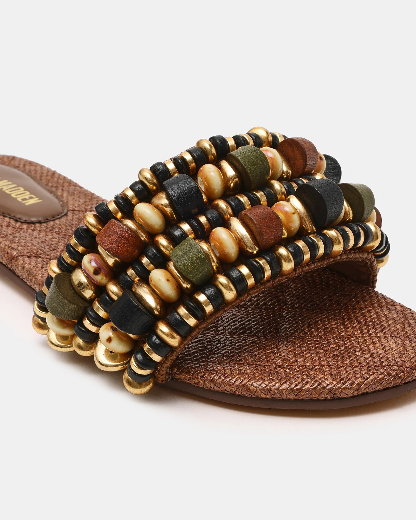 MARIKA Beads Brown Raffia Round-Toe Slide Women's Sandal | Steve Madden (US)