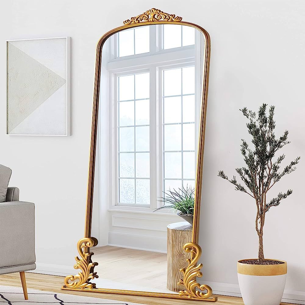 NeuType Arched Full Length Mirror Vintage Carved Mirror Metal Frame Wall-Mounted Mirror for Home ... | Amazon (US)