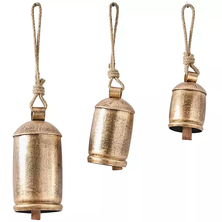 Gold Flared Metal Hanging Bells, Set of 3