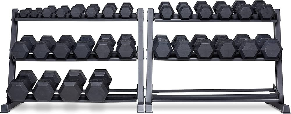 REP FITNESS Rubber Hex Dumbbell Set with Racks, 5-50 Set, 5-75 Set, 5-100 Set, 2.5-27.5 Set, 55-7... | Amazon (US)