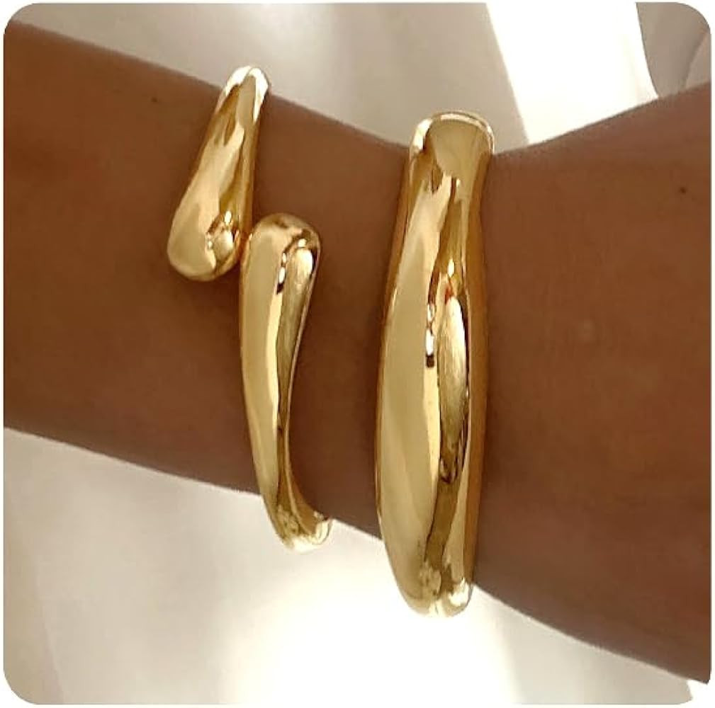 Chunky Gold Bangles Bracelets for Women Gold Cuff Bracelet Set Waterproof Non Tarnish Stack Brace... | Amazon (US)