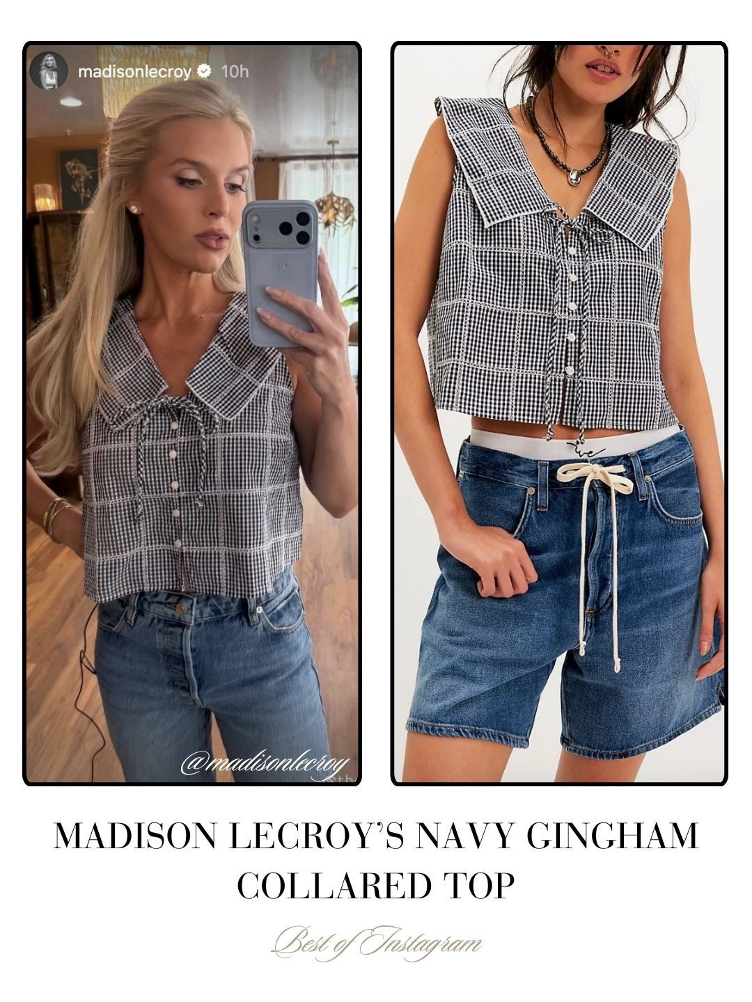 Madison LeCroy’s Navy Gingham Collared Top 📸 = @madisonlecroy 