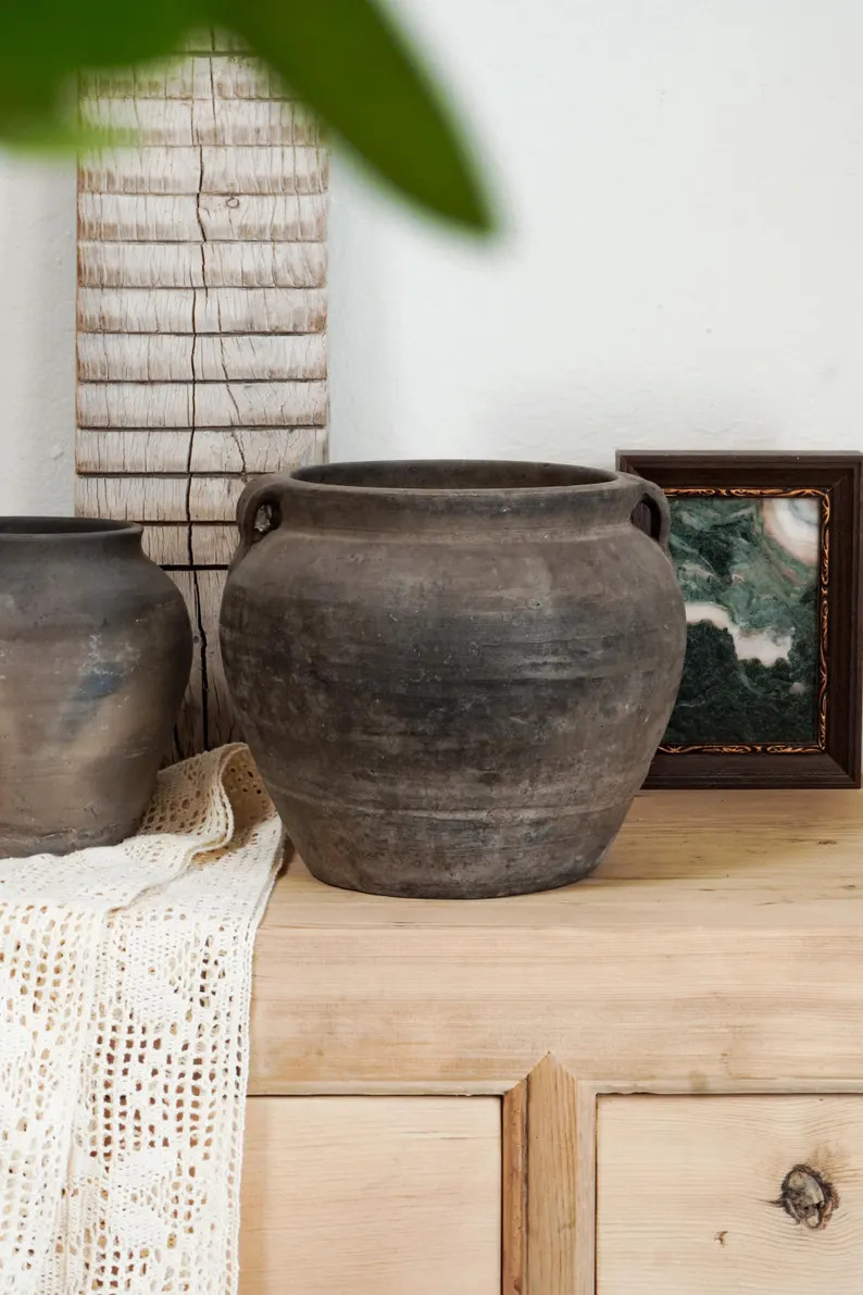 Vintage Rustic Grey Pot, Rustic Farmhouse Pottery,Rustic Clay Vessel,Wabi-Sabi Home Decor,Vintage... | Etsy (Global)